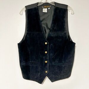 Dont Stop Classics Black Suede Leather Vest Mens Medium Western Biker Cinch Back